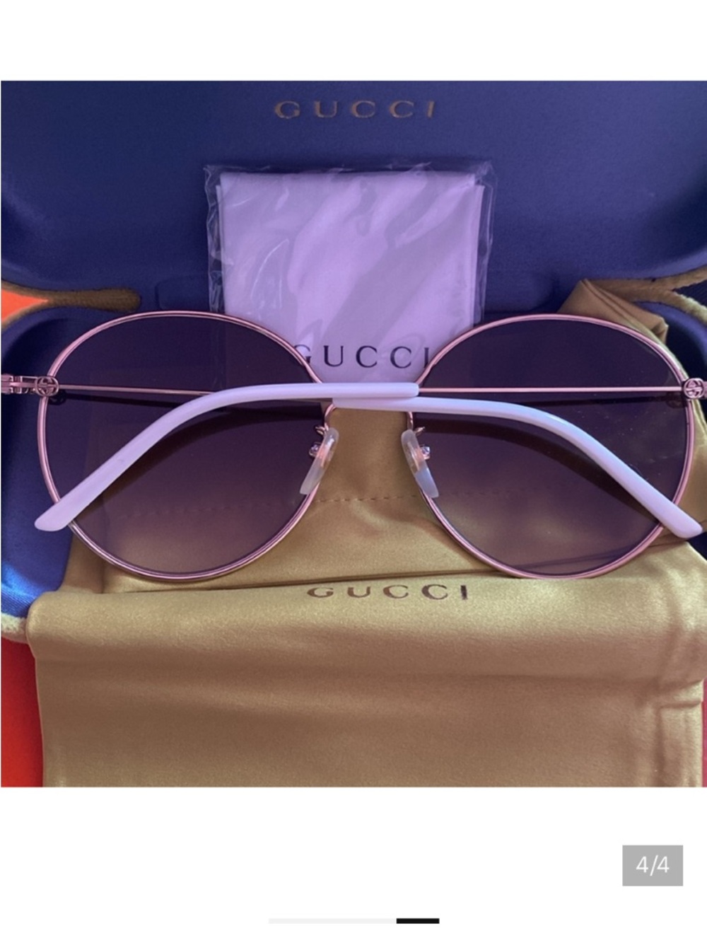 Gucci Round Metal Sunglasses with Brown Gradient Lenses and Red/Green Frame NWT - Picture 5 of 5